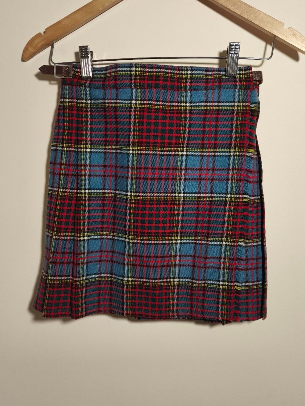 Vintage Lord & Taylor Wool Blend Pleated Wrap Mini Skirt Leather Accent sz XS
